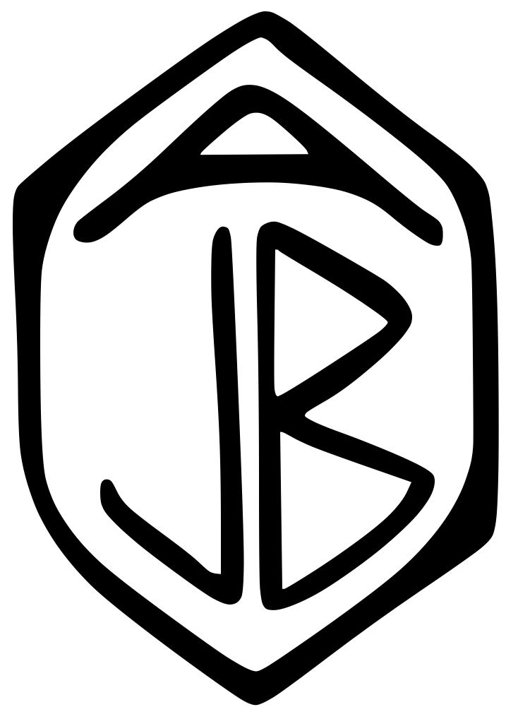 a logo comprised of the initials AJB within a diamond shape border